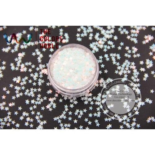 TCI21 Pearlescent Indescent Light Pink with Blue Colors Stars shape 3.0MM Size Glitter for nail Art nail gel makeup or DIY deco