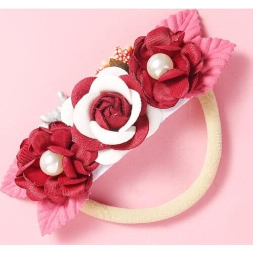 Newborn Baby Headband Flower Bows Pearl Girls Hairband Fashion Nylon Elastic Hair band For Kids Toddler Baby Hair Accessories
