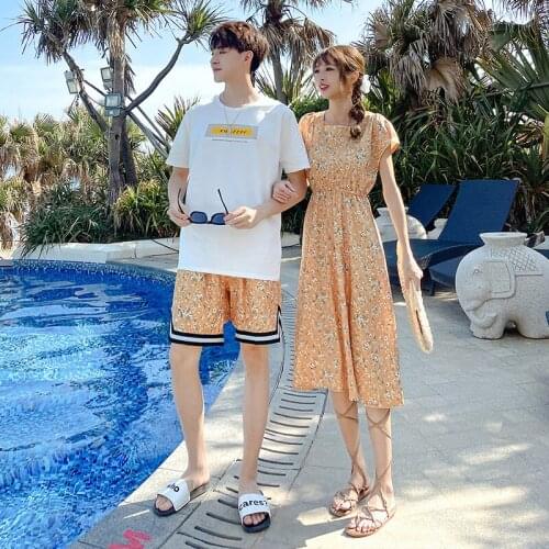 Real shooting + video 2118# New beach holiday style lovers dress couples clothes couples clothing