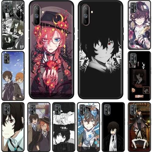 Luxury Phone Case For Realme 6 7 8 Pro C21 C3 XT 5 X50 C20 GT Neo C25 C11 Shockproof Black Soft Back Cover Bungo Stray Dog Anime