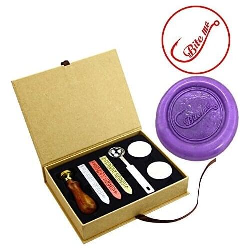 Fishing Hooks Bite Me Vintage Style Brass Wooden Handle Wax Seal Stamps Kit Brass Head Wedding Envelope Sealing Wax Stamps Set
