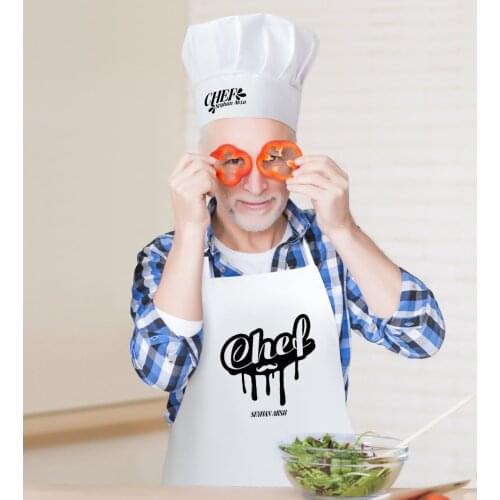 Personalized Chef Men 'S Kitchen Apron and Chef 'S Hat Seti-2 Custom Design Souvenir Beautiful Memories Friend Wife Lovers Gift
