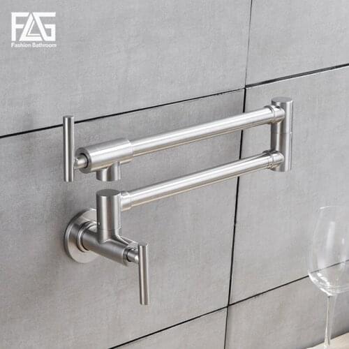 FLG Brushed Nickel Kitchen Faucet Wall Mounted Single Handle 304 Stainless Steel Mixer Bar Taps Bathroom Sink Faucet 501-33N