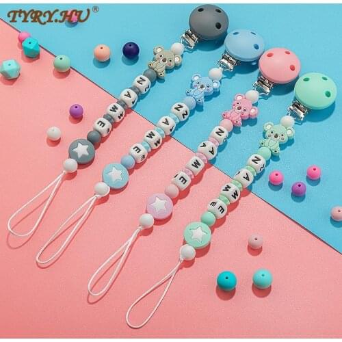 TYRY.HU Customed Silicone Beads Koala Pacifier Leash Personalized Pacifier Clip To Soothie With DIY Babys Name Teething Toy