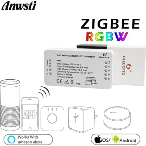 GLEDOPTO ZIGBEE RGBW Controller 12V 24V DC Smart Home ZIGBEE 3.0 Phone Control RGBW LED Strip Controller Work with Echo Plus Hub