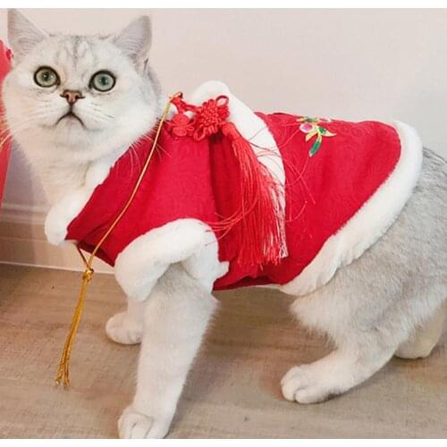 Spring Festival Teddy Dog Coat Winter Puppy Costume Flower Print Pet Kitten Clothes Small Dog Cat Tang Suit New Year Cat Jacket