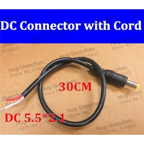 High quality 100pcs DC male head 5.5*2.1 surveillance camera power connector Tuning fork power DC plug cable wire 30cm