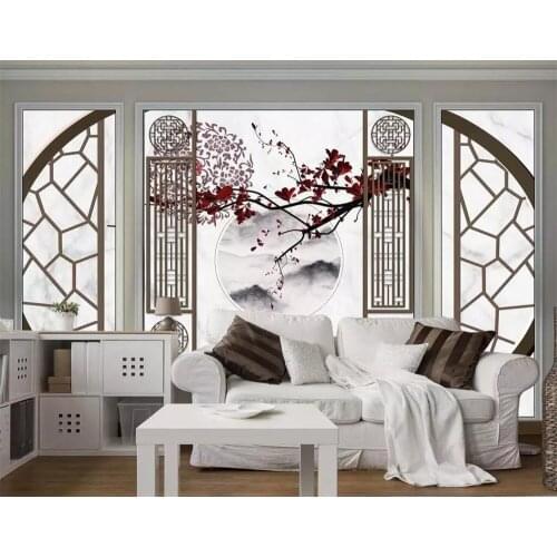 Wellyu Customized large mural Chinese style plum blossom auspicious stone pattern TV background wall living room bedroom 3D wall