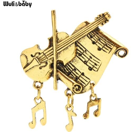 Wuli&baby Vintage Violin Brooches Music Note Brooch Pins Musician Stuendent Jewelry Gift Coat Accessory