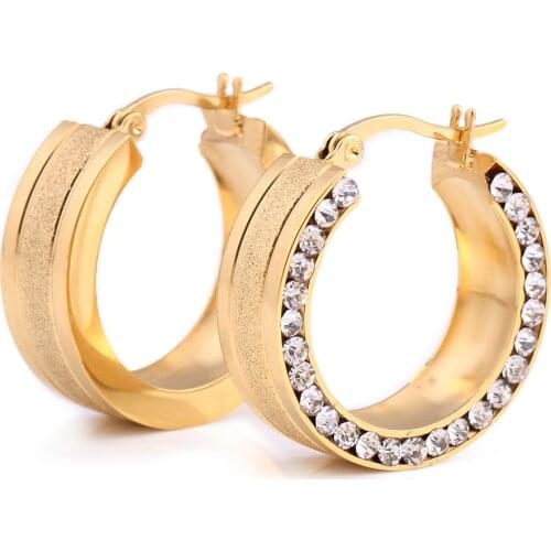 Gold Rose Gold Stainless steel Earring for Women Round White Crystal Cubic Zirconia Hoop Huggies Earrings for Women