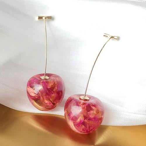 1 Pair Summer Cute Fruit Earrings Japan Chic Cherry Dry Flower Long Dangle Drop Earring Party Jewelry Gifts