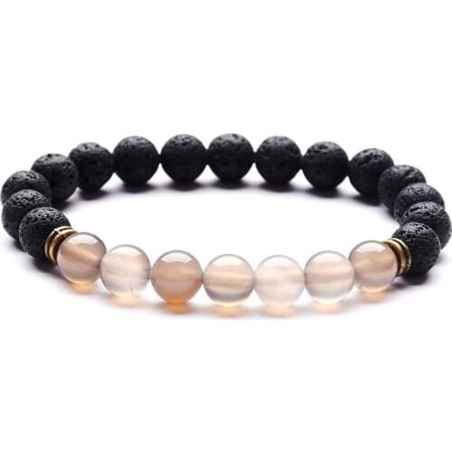 2019 Ancient Bronze Double Circle 8MM Natural Stone Gray Volcanic String Beads Bracelet Gift For Women Fashion Bracelets