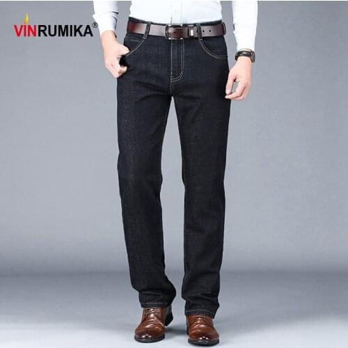 2020 Europe Mens Spring Classic Casual Brand Straight Thick Jeans Man Black Cowboy Long Trousers Autumn Cotton Denim Blue Pants