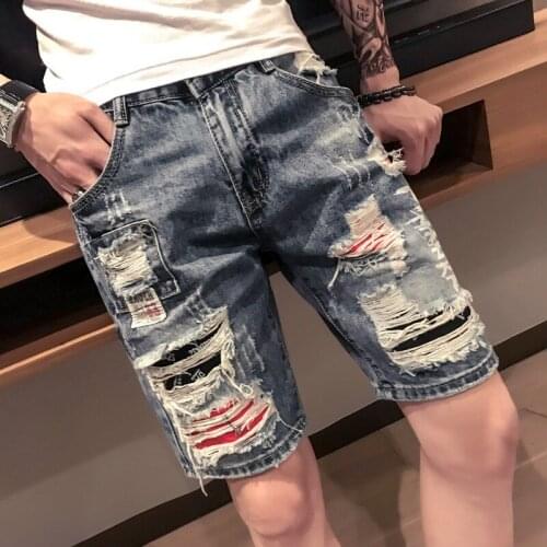 2021 Men Summer Jeans Shorts Scratched Holes Ripped Slim Knee Length Denim Fashion Casual Thin Pants Summer Boyfriends Jeans