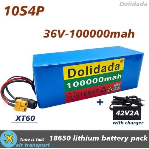 36V 10s4p 100000mAh 1000W large capacity 18650 lithium battery pack electric bicycle scooter with BMS XT60 plug with charger