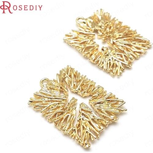36929)6PCS 23x17MM 24K Gold Color Brass Rectangle Shape Charms Pendants High Quality Diy Jewelry Findings Accessories wholesale