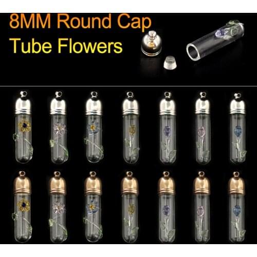 6PCS Glass Vial Pendant Tube Flowers Name on Rice Jewelry Pendant with Name DIY Vials Wishing Glass Bottle Jewelry Finding