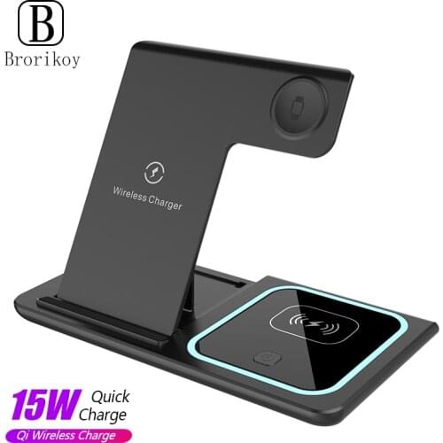 15W 3 in 1 Foldable Wireless Charger For iPhone 12 11 Airpods Apple iWatch 6 5 4 3 Android Devices Wireless Chargting Stand Dock