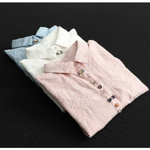 Spring Fashion Jacquard Embroidery Tops And Blouses Women Solid Color Wave Hem Casual Elegant Ladies Shirt Bottoming Clothes New