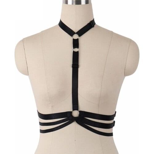 Rave Polyester Body Harness Elastic Harness Bralette Lolita Fetish Wear Tops Bodysuit Sexy Body Cage Bra Nightclub Wear O0278