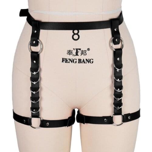 Punk Black Leather Sword Belt For Women Waistband Garter Handmade Body Bondage Sexy Leg Harness Suspenders Stockings Belts BDSM