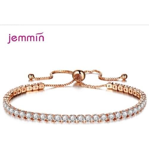 Colorful CZ Bracelet Women Tennis Bracelets Female 1 Row Rhinestones 925 Sterling Silver Chain Bling Crystal Adjustable Bracelet