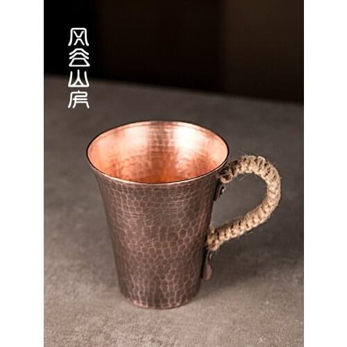 Pure hand hammered red copper tea water cup thickening anti scalding water cup retro tea ceremony teacup coffee milk mug 375ml