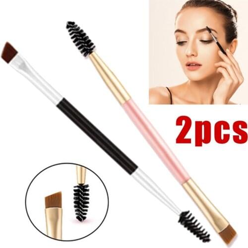 2pcs Pro Dual-ended Angled Eyebrow Comb Brush Eyelash Brushes for Natural Eyebrow Makeup Cosmetic Beauty Tool
