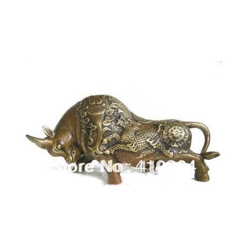 [Hot Sell ] Wall Street Chieese Bronze Kylin Bull OX Statue 5.5"L