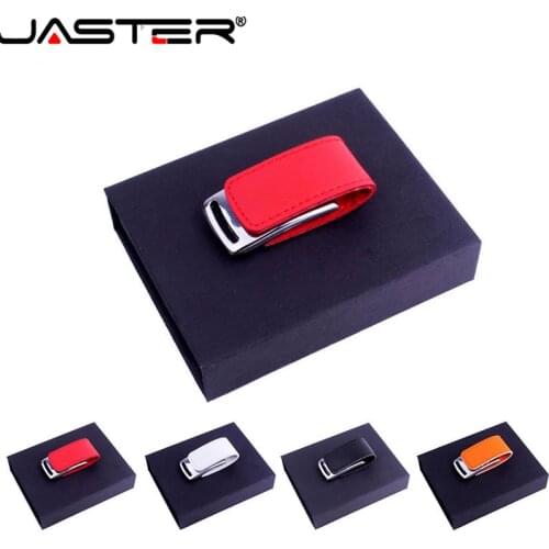 JASTER Wholesale Leather & metal keyring chain USB+box flash drive PenDrive fashion creativo memory stick 4gb/64GB U Disk