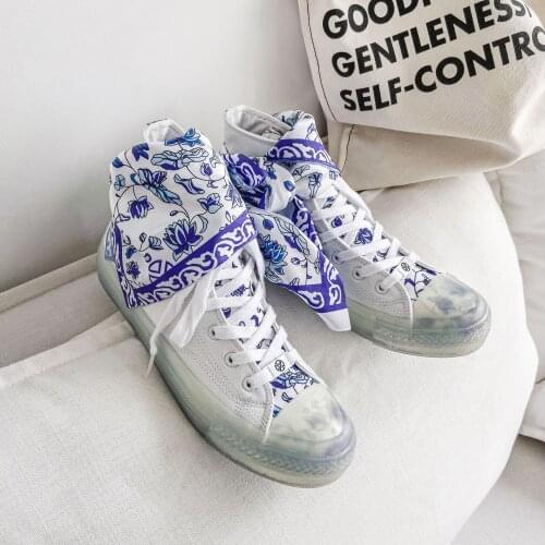 Silk Scarf High-top Canvas Shoes Men Canvas Shoes Fashion Casual Sneakers Student Casual Shoes High Top Woman Vulcanize Shoes