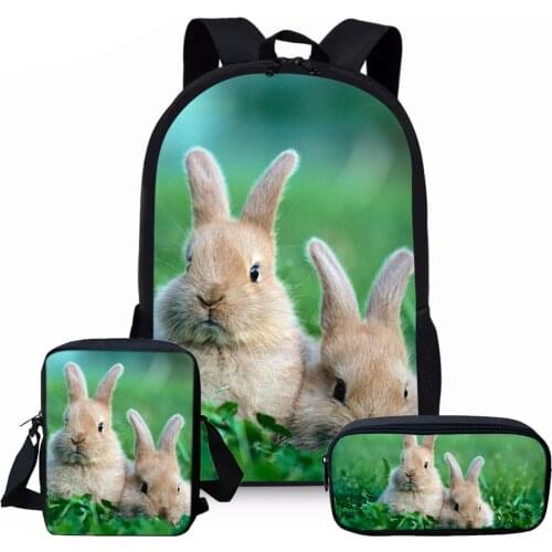 Pink Cute Rabbit Print School Bag Set for Baby Girls Litter Kids 3Pcs Backpack Kawaii Kindergarten Schookbags