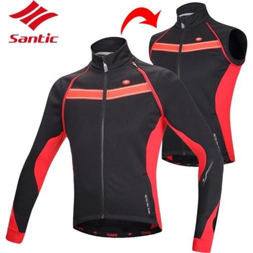 Santic Winter Cycling Jacket Men keep Warm Thermal Fleece Bike Bicycle Jacket Men Removable Sleeves Cycle Jacket DH Clothing