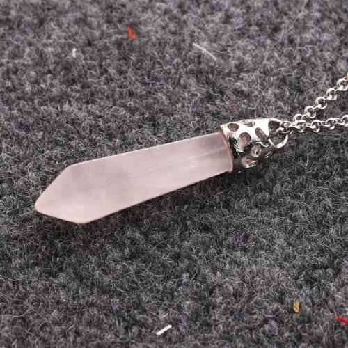 Unisex Fashion Hexagonal Column Pendant Necklace for Men Women Trendy Rhombus Natural Stone Necklace Wholesale Crystal Jewelry