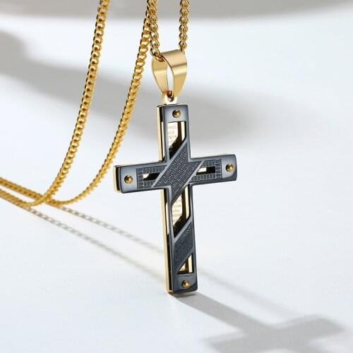Simple Cross Pendant Necklaces Stainless Steel Chain Christ Necklace For Men Boys Cool Neck Jewelry