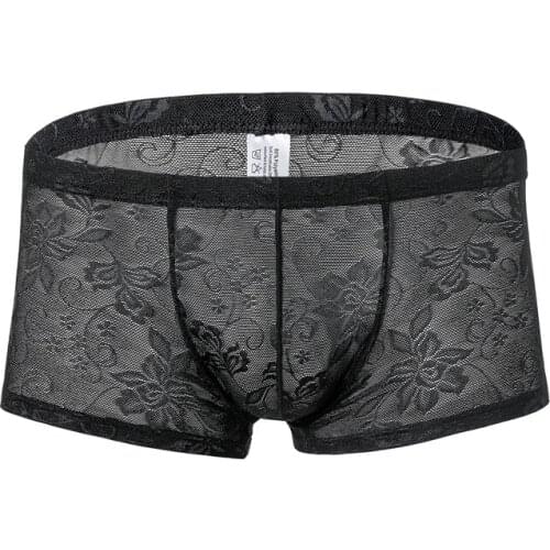 Male Underwear Boxers Lace Sexy Mens Lingerie Boxer Comfortable Solid Underpants Ropa Interior Hombre