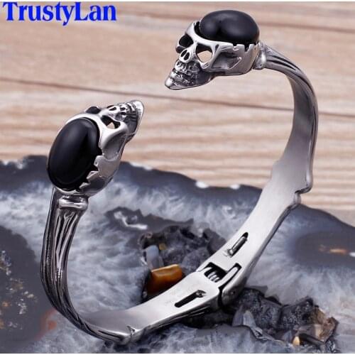 Mens Skull Bracelets Bangles Open Bracelet Men Stainless Steel Punk Rocker Biker Jewellery Friendship Cuff Bracelets For Men New