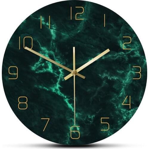 Marble Pattern Green Nordic Wall Clock Living Room Decorative Clock Minimalist Art Home Decor Round Print Wall Clock