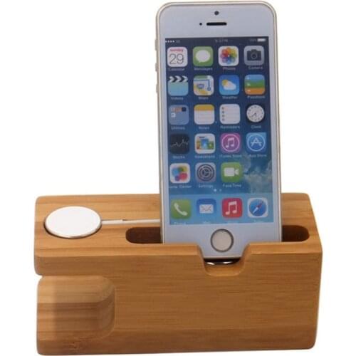 Bamboo Wooden Desk Phone Stand Holder Support Real Wood Charging Dock Station For iWatch Desktop Holder For Your Mobile Phone