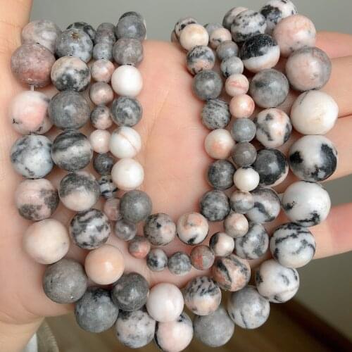Natural Stone Matte Pink Zebra Jaspers Beads Smooth Round Loose Spacer Beads For Jewelry Making Diy Bracelet Necklace 4-12mm