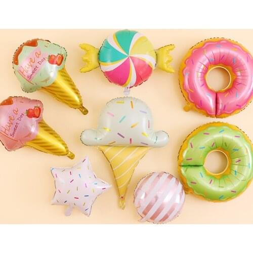 New big Hamburg ice cream Popcorn cake donut Pizza food balloon 18 inch Aluminum inflatable Balloons Sweet Dessert Shape