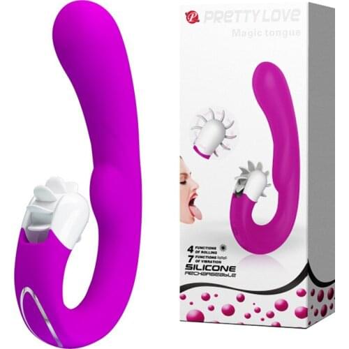 PRETTY LOVE New Tongue Licking Vibrating 7 speed Female clitoris vibrators 4 speed rotation oral sex Adult Sex Toys for Women