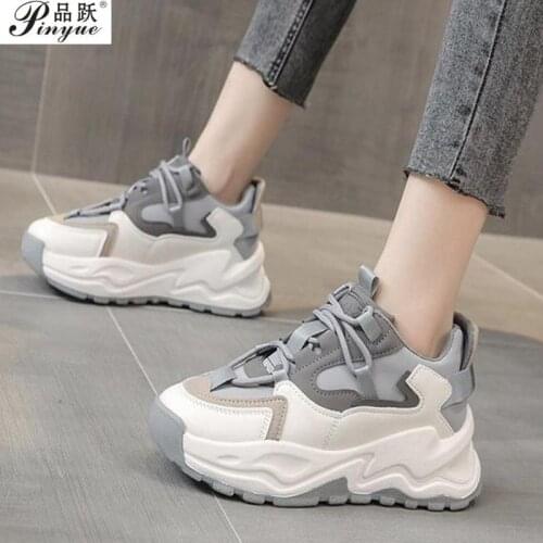 New Womens Spring Platform Chunky Sneakers,Gray Brown Sports Shoes,Comfort Casual High Sneaker Women Vulcanize Sneakers