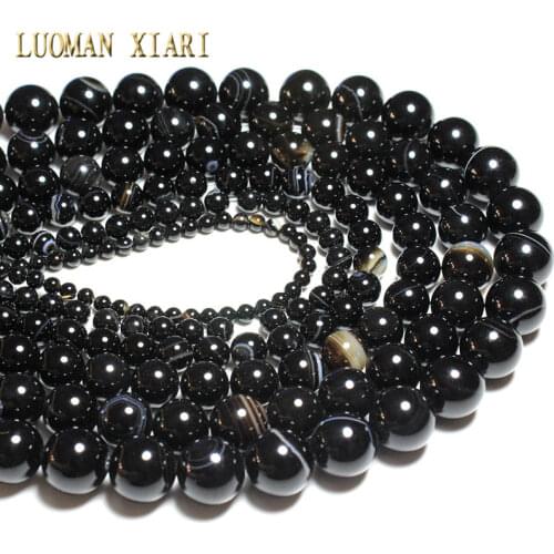 Wholesale Natural Black Stripes Agates Stone Beads For Jewelry Making DIY Bracelet Necklace 4/6/8/10/12 /14 mm Strand 15