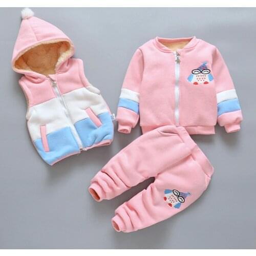 Girls Autumn Winter Clothes 1-4-year Baby Plus Velvet Warm Clothes Children Clothing Set Three-piece Suit Girls Fall Outfits