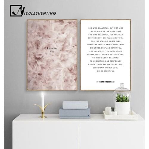 Feather Canvas Poster Nordic Print Minimalist Motivation Quotes Wall Art Painting Scandinavian Decoration Picture Romantic Love