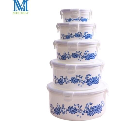 Chinese Style Food Container Printing Flower Refrigerator Crisper Box Fruit Vegetable Food Preservation Plastic Storage Box