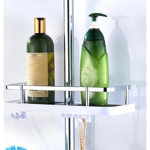 Bathroom Shower Tray Lift Rod Shower Head Bracket Pole Storage Rack Holder Organizer Shampoo Towel Shelf Single Tier Home
