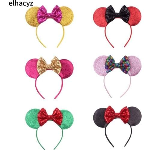 6pcs/lot New Fashion Glitter Sequin Bow Mouse Ears Headband Girls Hairband Trendy Kids Headwear Party Decoration Hair Accessory