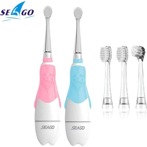 Seago Baby Children Sonic Electric Toothbrush Battery Power LED Light Smart Timer Waterproof IPX7 Replaceable Dupont Brush Head